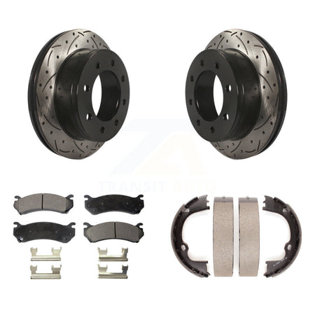Rear Disc Drilled & Slotted Rotors Ceramic Pads Parking Shoes Kit For GMC Chevrolet 2500 KDT-101517