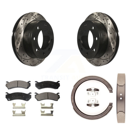 Rear Disc Drilled & Slotted Rotors Ceramic Pads Parking Shoes Kit For GMC Chevrolet 1500 KDT-101520