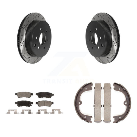 Rear Disc Drilled & Slotted Rotors Ceramic Pads And Parking Shoes Kit For Nissan Frontier KDT-101523
