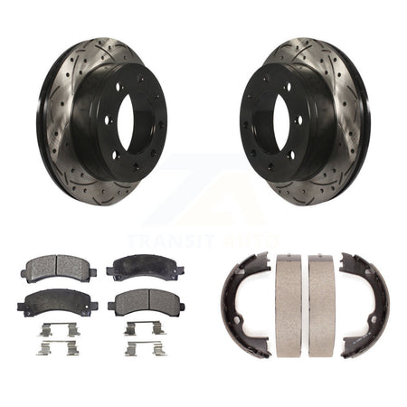 Rear Disc Drilled & Slotted Rotors Ceramic Pads Parking Shoes Kit For Chevrolet Express KDT-101533