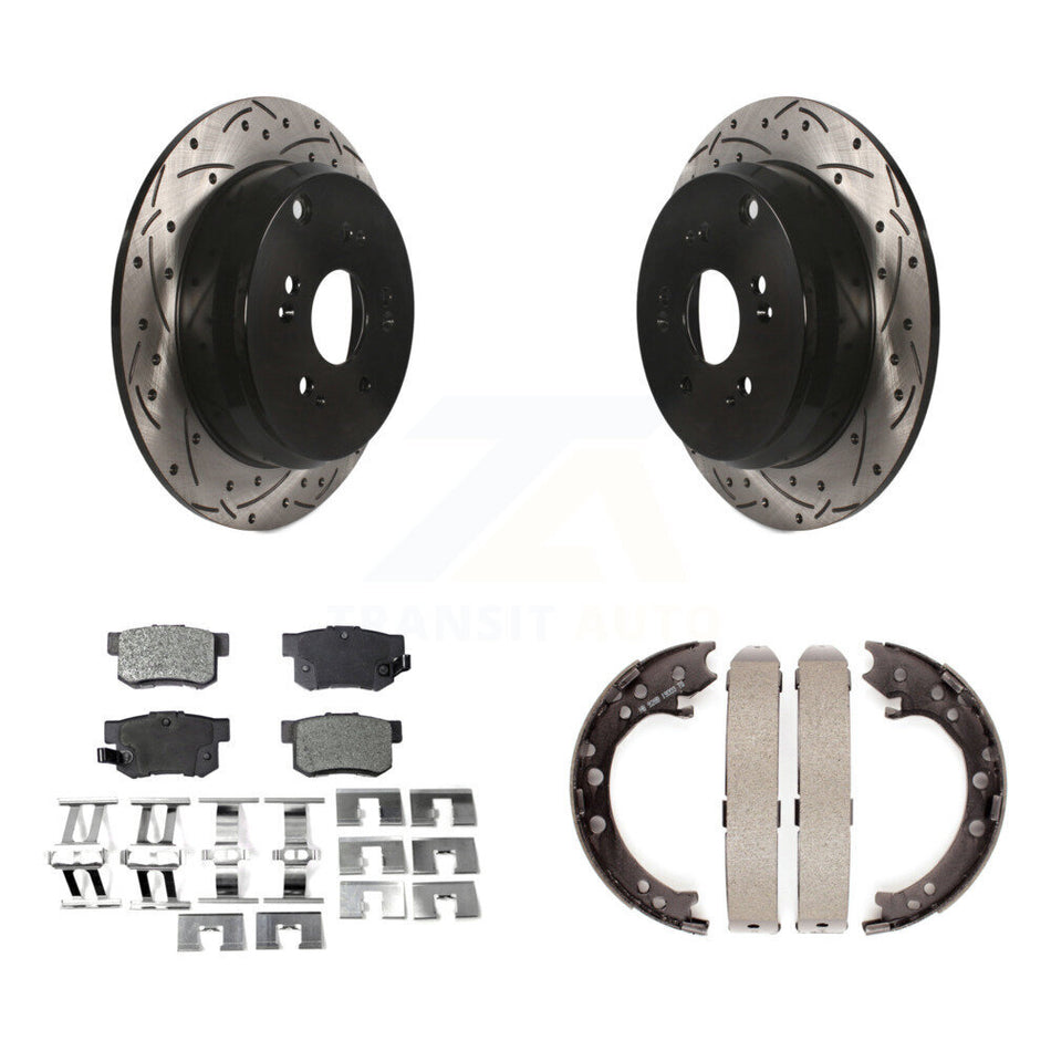 Rear Disc Drilled & Slotted Rotors Ceramic Pads And Parking Brake Shoes Kit For Acura RDX KDT-101534