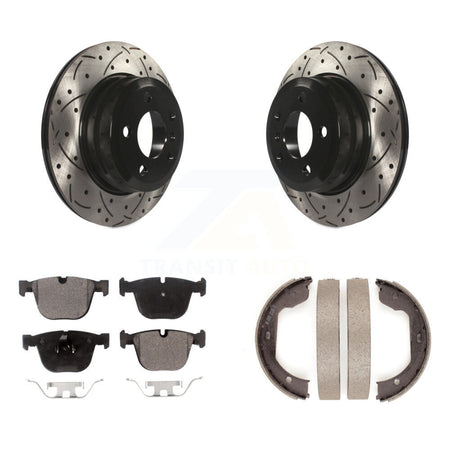 Rear Disc Drilled & Slotted Rotors Ceramic Pads Parking Shoes Kit For 09 BMW X6 xDrive35i KDT-101537