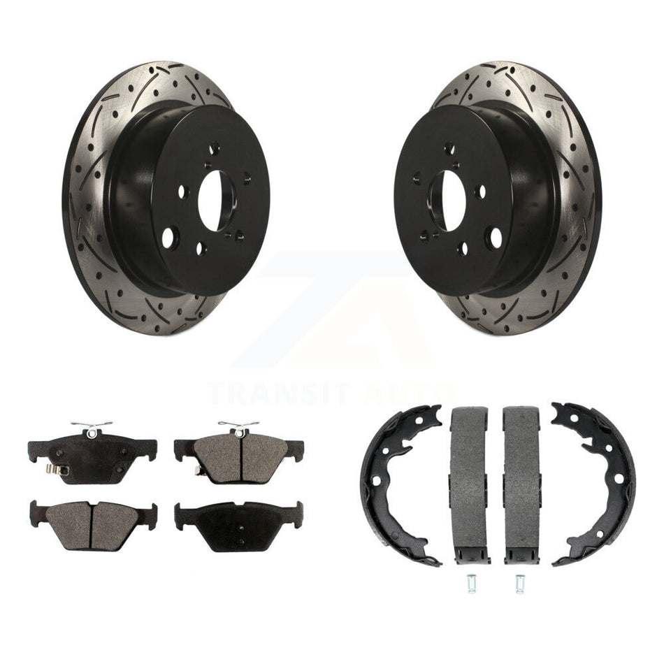 Rear Disc Drilled & Slotted Rotors Ceramic Pads Parking Shoes Kit For Subaru Crosstrek KDT-101538