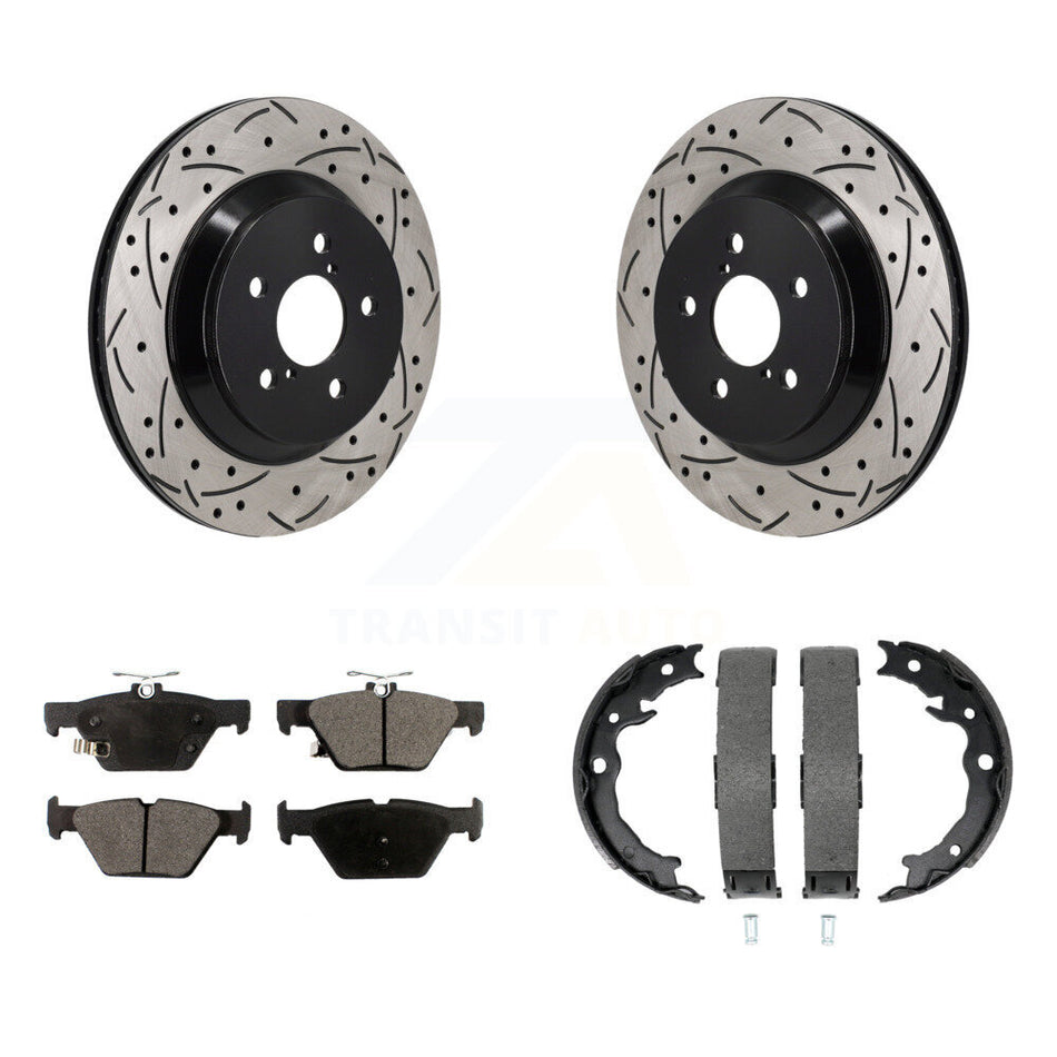 Rear Disc Drilled & Slotted Rotors Ceramic Pads Parking Shoes Kit For Subaru Crosstrek KDT-101540
