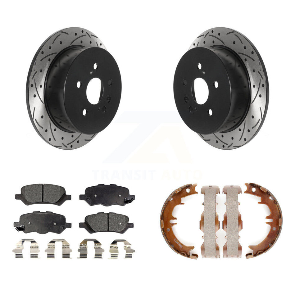 Rear Disc Drilled & Slotted Rotors Ceramic Pads Parking Shoes Kit For 09-16 Toyota Venza KDT-101545