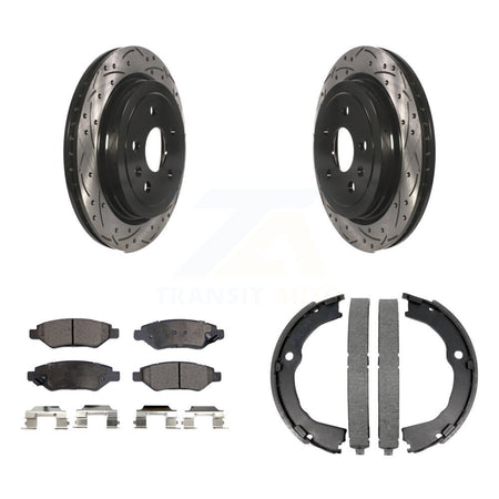 Rear Disc Drilled & Slotted Rotors Ceramic Pads Parking Shoes Kit For Chevrolet Camaro KDT-101552