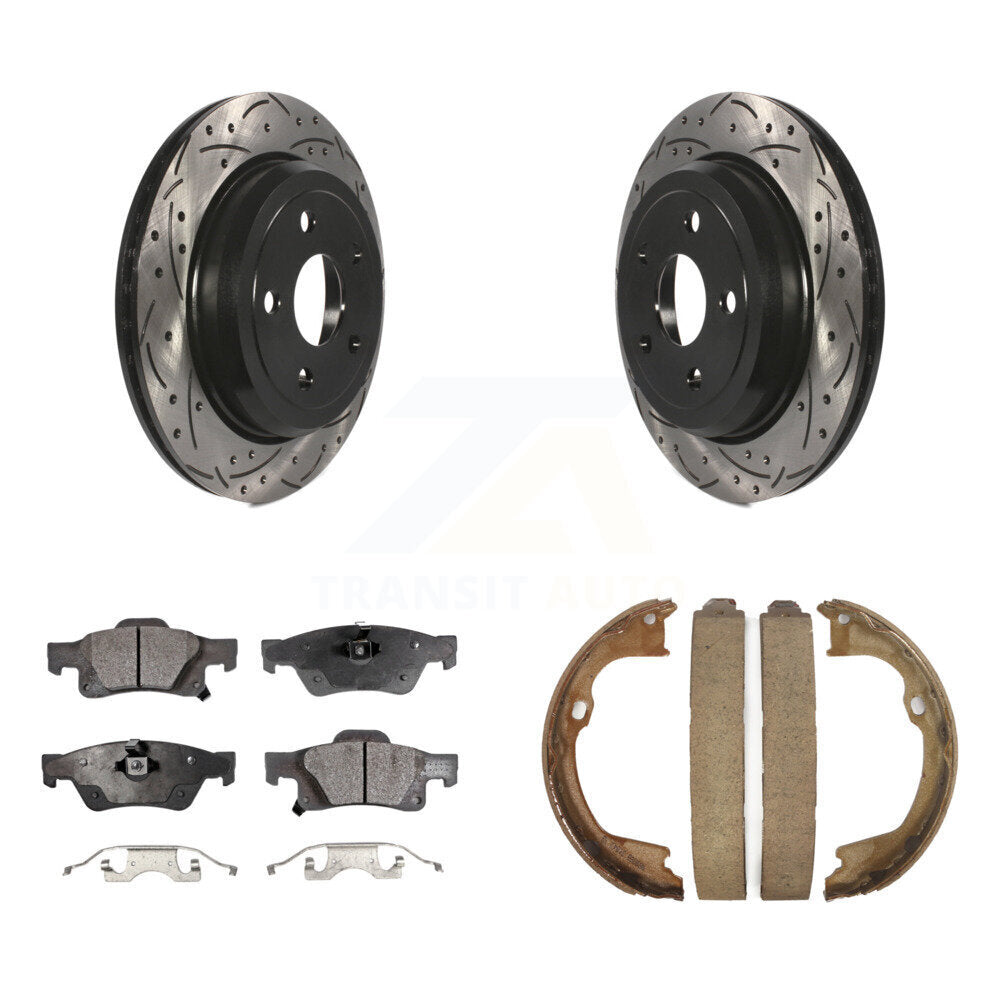 Rear Disc Drilled & Slotted Rotors Ceramic Pads Parking Shoes Kit For Jeep Grand Cherokee KDT-101559