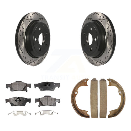 Rear Disc Drilled & Slotted Rotors Ceramic Pads Parking Shoes Kit For Jeep Grand Cherokee KDT-101559
