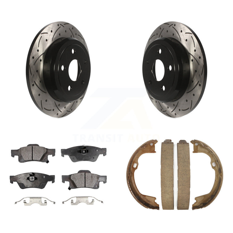 Rear Disc Drilled & Slotted Rotors Ceramic Pads Parking Shoes Kit For Dodge Durango Jeep KDT-101560