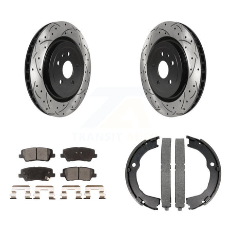 Rear Disc Drilled & Slotted Rotors Ceramic Pads Parking Brake Shoes Kit For Cadillac CTS KDT-101565