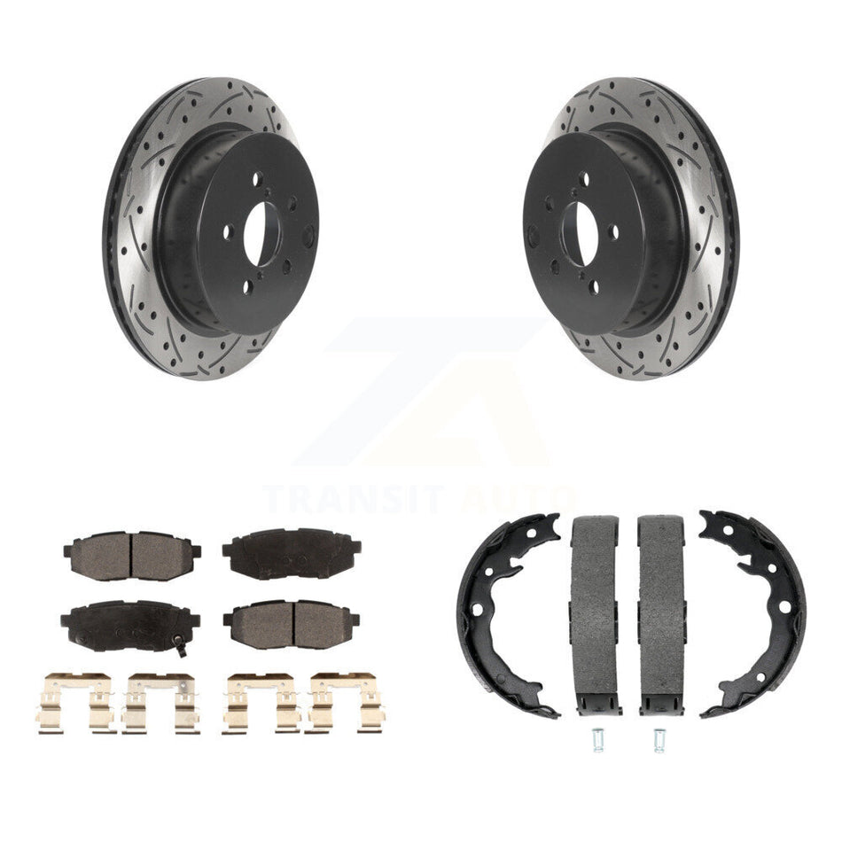 Rear Disc Drilled & Slotted Rotors Ceramic Pads And Parking Shoes Kit For Subaru Forester KDT-101568