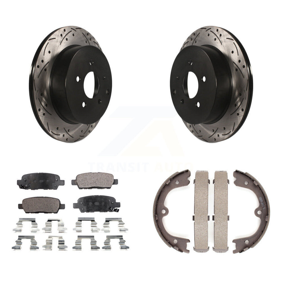 Rear Disc Drilled & Slotted Rotors Ceramic Pads Parking Shoes Kit For Nissan Murano QX60 KDT-101570