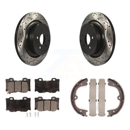 Rear Disc Drilled & Slotted Rotors Ceramic Pads Parking Shoes Kit For INFINITI Q50 M37 KDT-101571