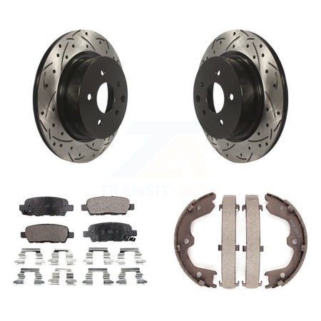 Rear Disc Drilled & Slotted Rotors Ceramic Pads Parking Shoes Kit For INFINITI Nissan G37 KDT-101572