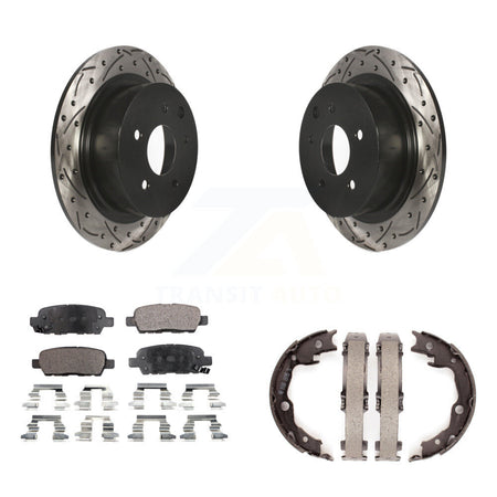 Rear Disc Drilled & Slotted Rotors Ceramic Pads Parking Shoes Kit For Nissan Sentra Juke KDT-101574