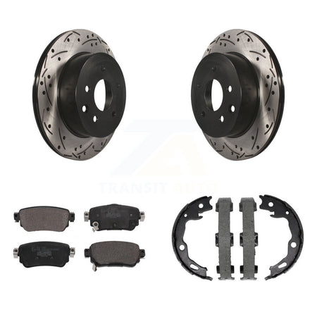 Rear Disc Drilled & Slotted Rotors Ceramic Pads Parking Shoes Kit For Nissan Rogue Sport KDT-101581