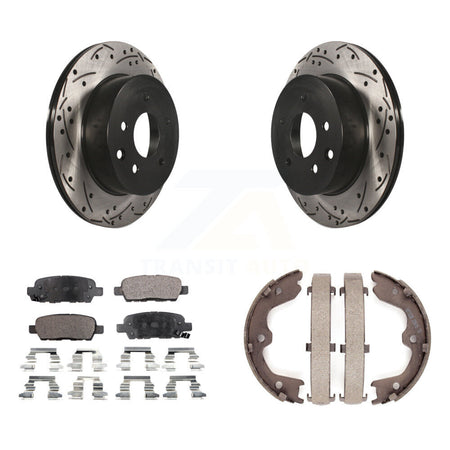 Rear Disc Drilled & Slotted Rotors Ceramic Pads Parking Shoes Kit For INFINITI G35 Nissan KDT-101582