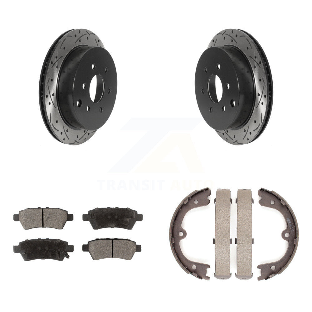 Rear Disc Drilled & Slotted Rotors Ceramic Pads Parking Shoes Kit For 06-07 Nissan Xterra KDT-101584
