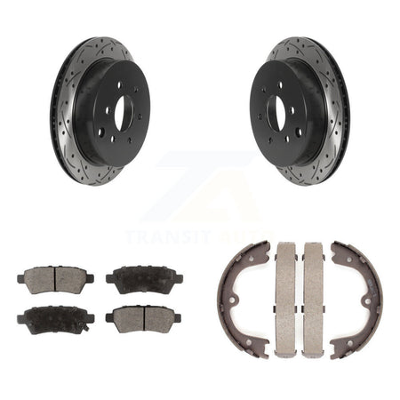 Rear Disc Drilled & Slotted Rotors Ceramic Pads Parking Shoes Kit For 06-07 Nissan Xterra KDT-101584