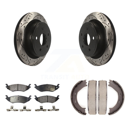 Rear Disc Drilled & Slotted Rotors Ceramic Pads And Parking Shoes Kit For Dodge Ram 1500 KDT-101587