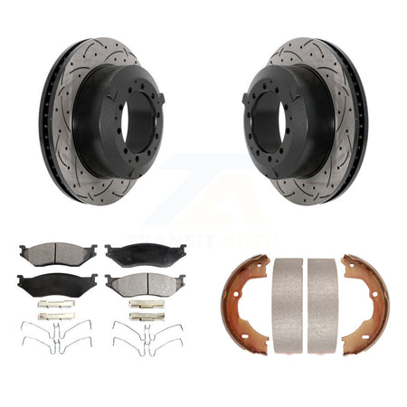 Rear Disc Drilled & Slotted Rotors Ceramic Pads Parking Shoes Kit For Ford F-450 Super KDT-101593