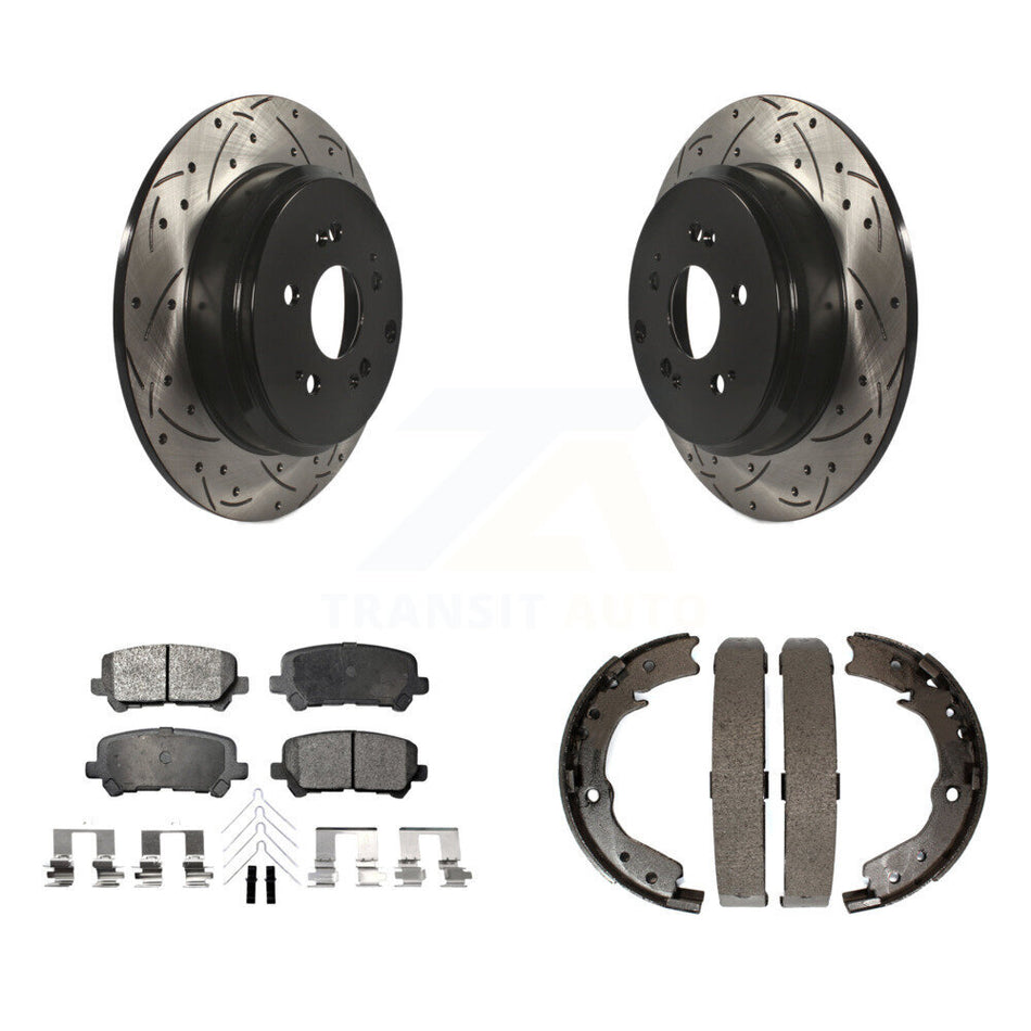 Rear Disc Drilled & Slotted Rotors Ceramic Pads Parking Shoes Kit For 11-17 Honda Odyssey KDT-101600