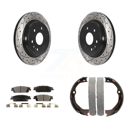 Rear Disc Drilled & Slotted Rotors Ceramic Pads Parking Shoes Kit For Chevrolet Silverado KDT-101604