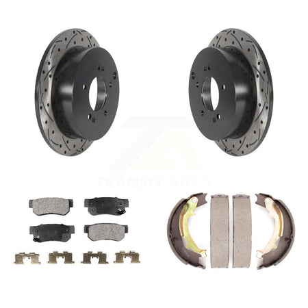 Rear Disc Drilled & Slotted Rotors Ceramic Pads Parking Shoes Kit For Hyundai Tucson Kia KDT-101606