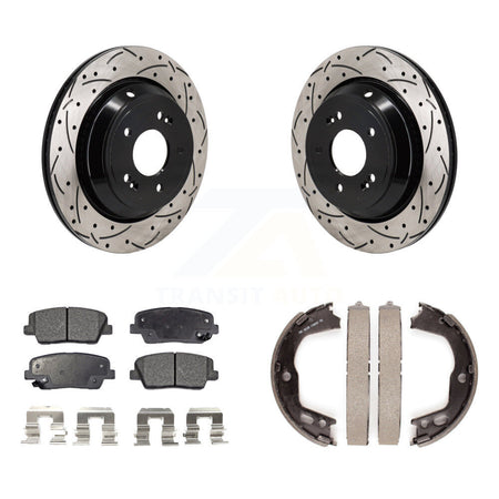 Rear Disc Drilled & Slotted Rotors Ceramic Pads Parking Shoes Kit For 11-13 Hyundai Equus KDT-101607