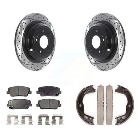 Rear Disc Drilled & Slotted Rotors Ceramic Pads And Parking Shoes Kit For Hyundai Genesis KDT-101608