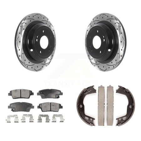 Rear Disc Drilled & Slotted Rotors Ceramic Pads And Parking Shoes Kit For Hyundai Genesis KDT-101609