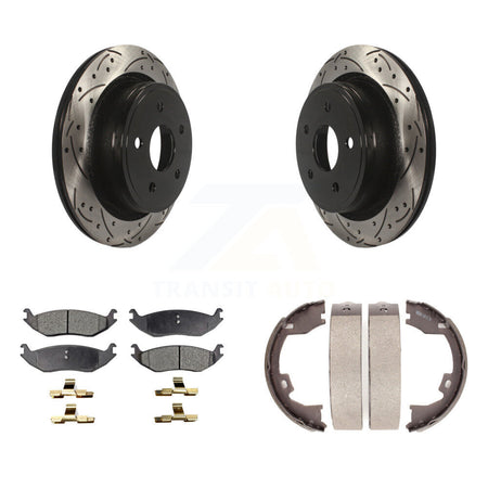 Rear Disc Drilled & Slotted Rotors Ceramic Pads And Parking Shoes Kit For Dodge Ram 1500 KDT-101613