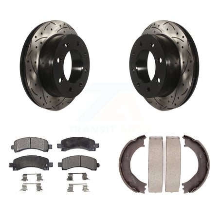 Rear Disc Drilled & Slotted Rotors Ceramic Pads Parking Shoes Kit For Chevrolet Express KDT-101616
