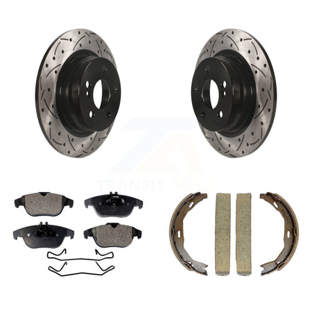 Rear Disc Drilled & Slotted Rotors Ceramic Pads Parking Shoes Kit For Mercedes-Benz C300 KDT-101617