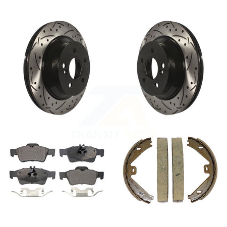 Rear Disc Drilled & Slotted Rotors Ceramic Pads Parking Shoes Kit For Mercedes-Benz E350 KDT-101620