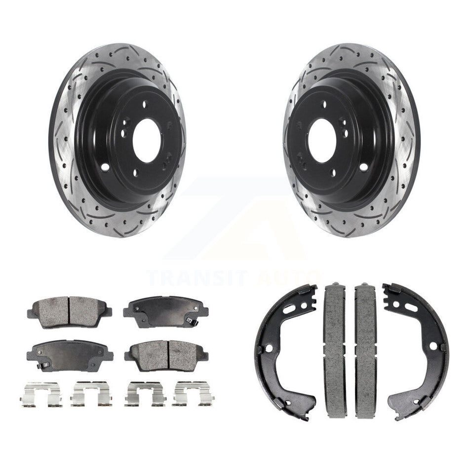 Rear Disc Drilled & Slotted Rotors Ceramic Pads Parking Shoes Kit For Hyundai Genesis G80 KDT-101627