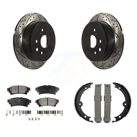 Rear Disc Drilled & Slotted Rotors Ceramic Pads Parking Brake Shoes Kit For Lexus IS250 KDT-101630
