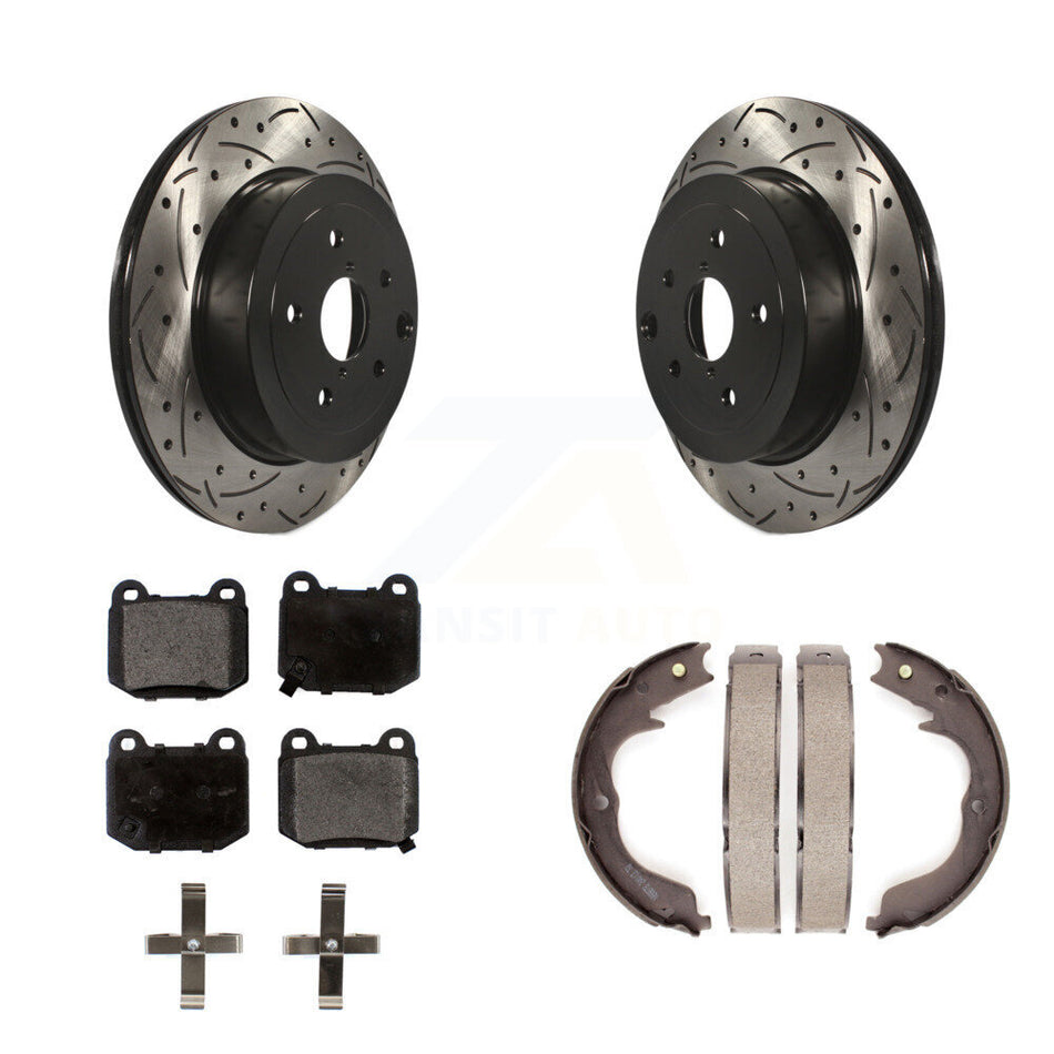 Rear Disc Drilled & Slotted Rotors Ceramic Pads And Parking Shoes Kit For Subaru Impreza KDT-101632