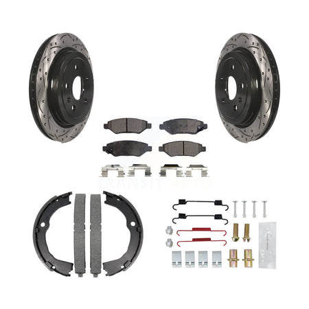 Rear Disc Drilled & Slotted Rotors Ceramic Pads Parking Shoes Hardware Kit For Chevrolet KDT-101656