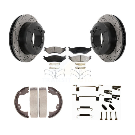 Rear Disc Drilled & Slotted Rotors Ceramic Pads Parking Shoes Hardware Kit For Ford F-450 KDT-101673