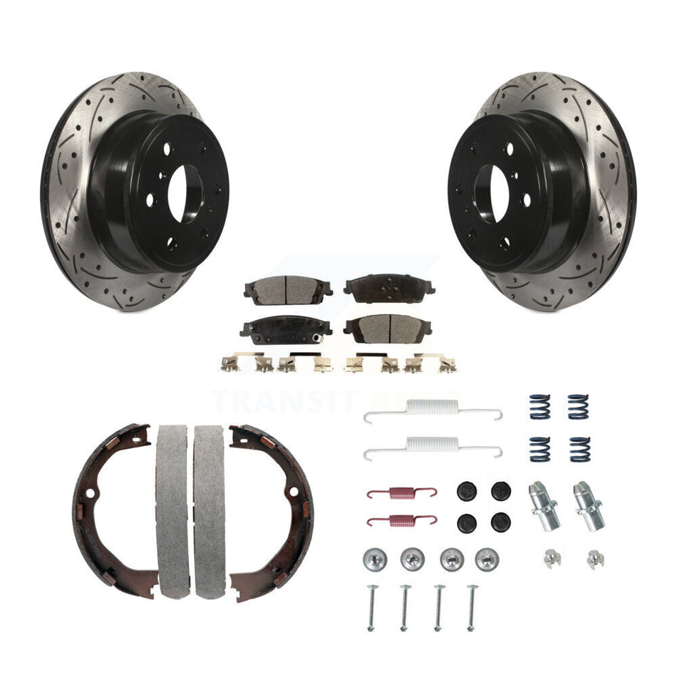 Rear Disc Drilled & Slotted Rotors Ceramic Pads Parking Shoes Hardware Kit For GMC Sierra KDT-101678