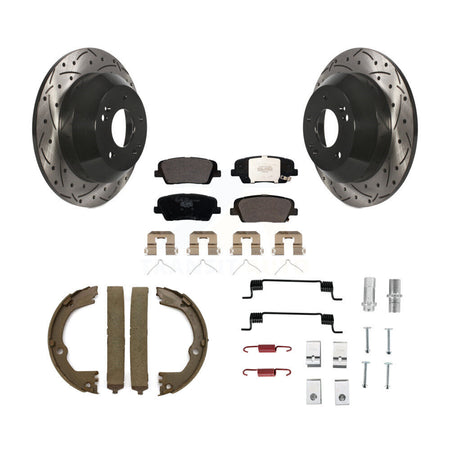 Rear Disc Drilled & Slotted Rotors Ceramic Pads Parking Shoes Hardware Kit For Hyundai Fe KDT-101708