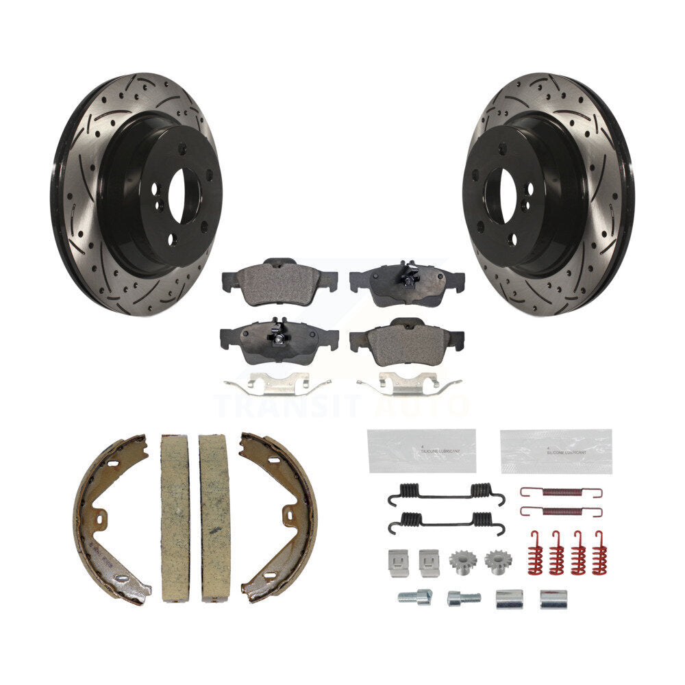Rear Disc Drilled & Slotted Rotors Ceramic Pads Parking Shoes Hardware Kit For E350 E400 KDT-101709