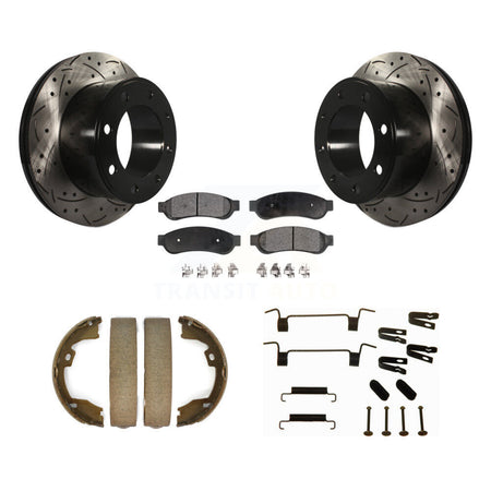 Rear Disc Drilled & Slotted Rotors Ceramic Pads Parking Shoes Hardware Kit For Ford F-350 KDT-101711