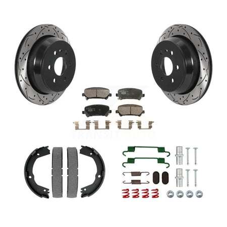 Rear Disc Drilled & Slotted Rotors Ceramic Pads Parking Shoes Hardware Kit For Chevrolet KDT-101731