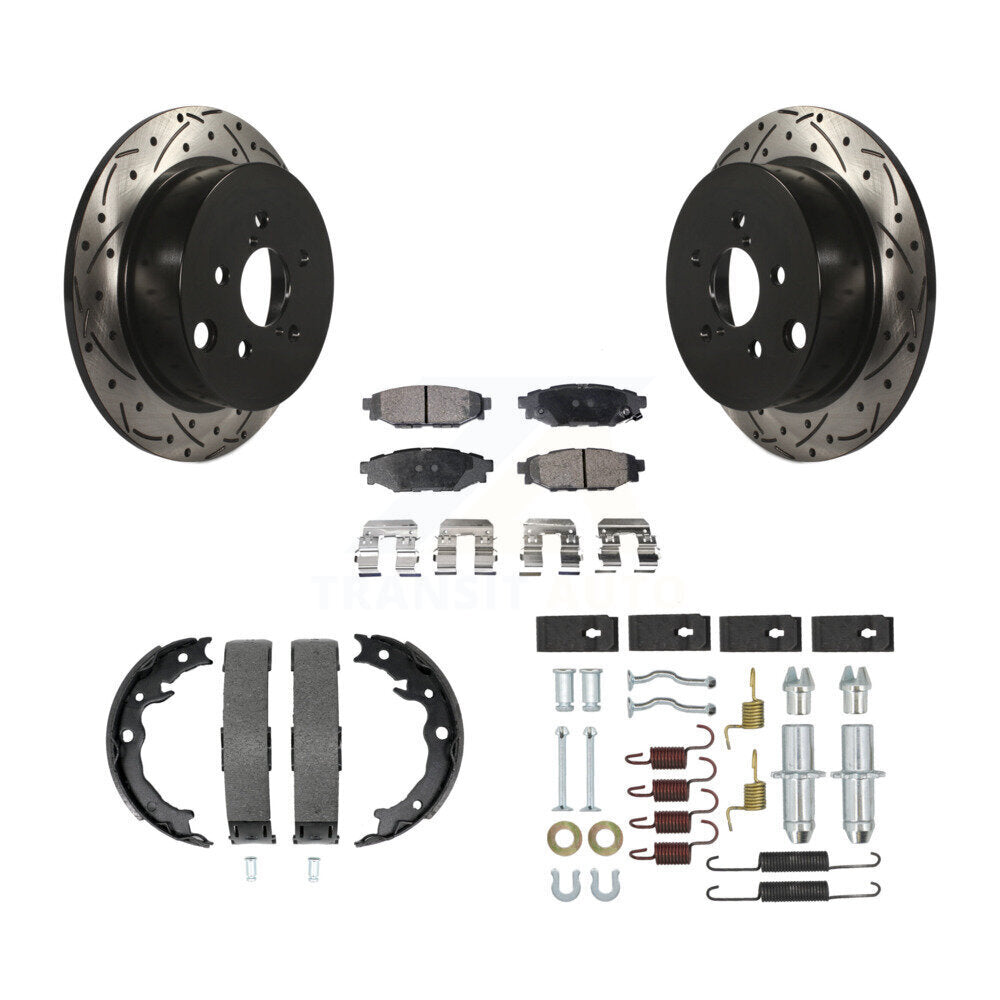 Rear Disc Drilled & Slotted Rotors Ceramic Pads Parking Shoes Hardware Kit For Subaru XV KDT-101743