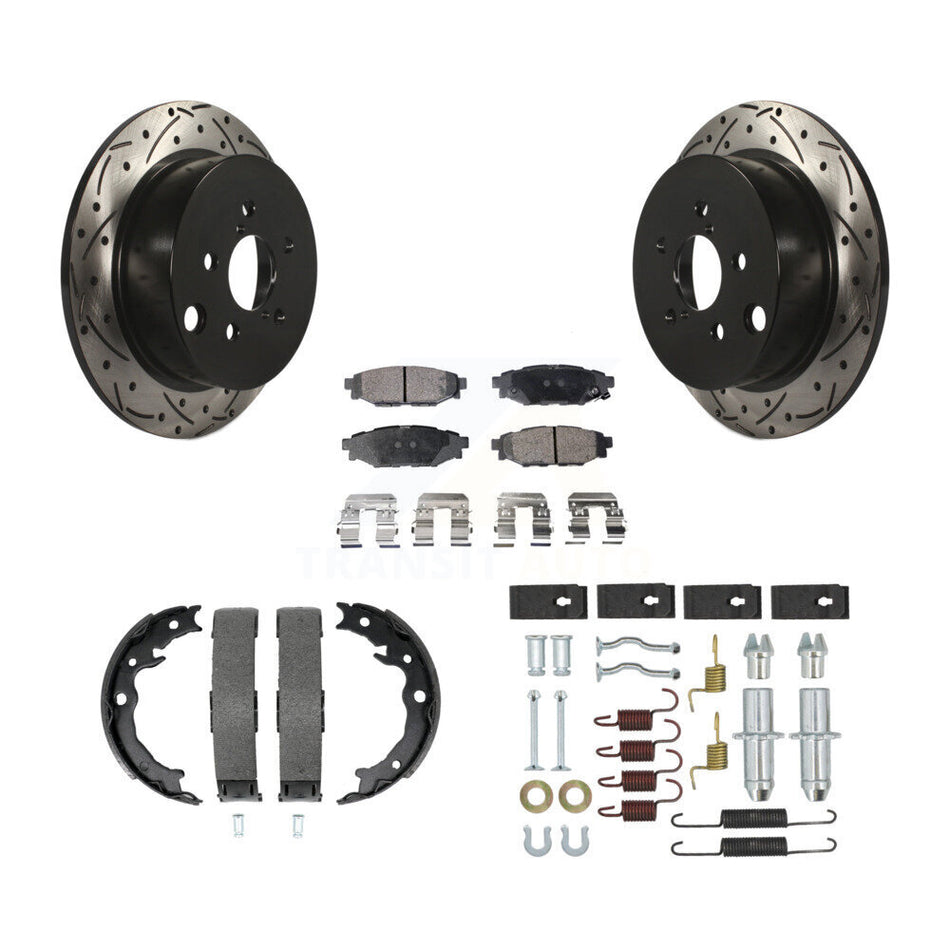 Rear Disc Drilled & Slotted Rotors Ceramic Pads Parking Shoes Hardware Kit For Subaru XV KDT-101743