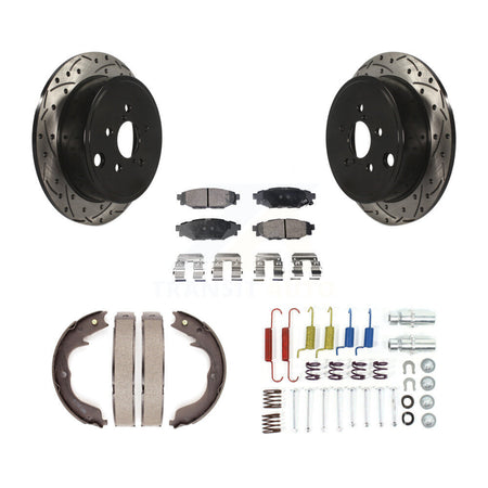 Rear Disc Drilled & Slotted Rotors Ceramic Pads Parking Shoes And Hardware Kit For Subaru KDT-101744