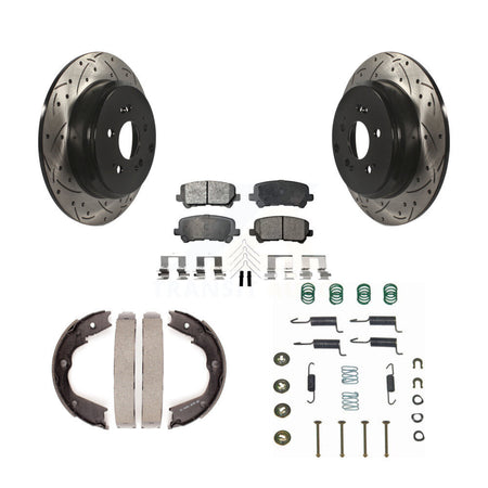 Rear Disc Drilled & Slotted Rotors Ceramic Pads Parking Shoes Hardware Kit For Honda MDX KDT-101753