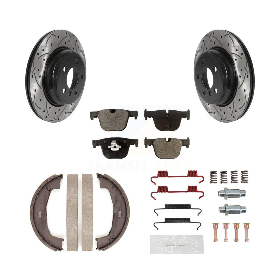 Rear Disc Drilled & Slotted Rotors Ceramic Pads Parking Shoes Hardware Kit For BMW 428i KDT-101783